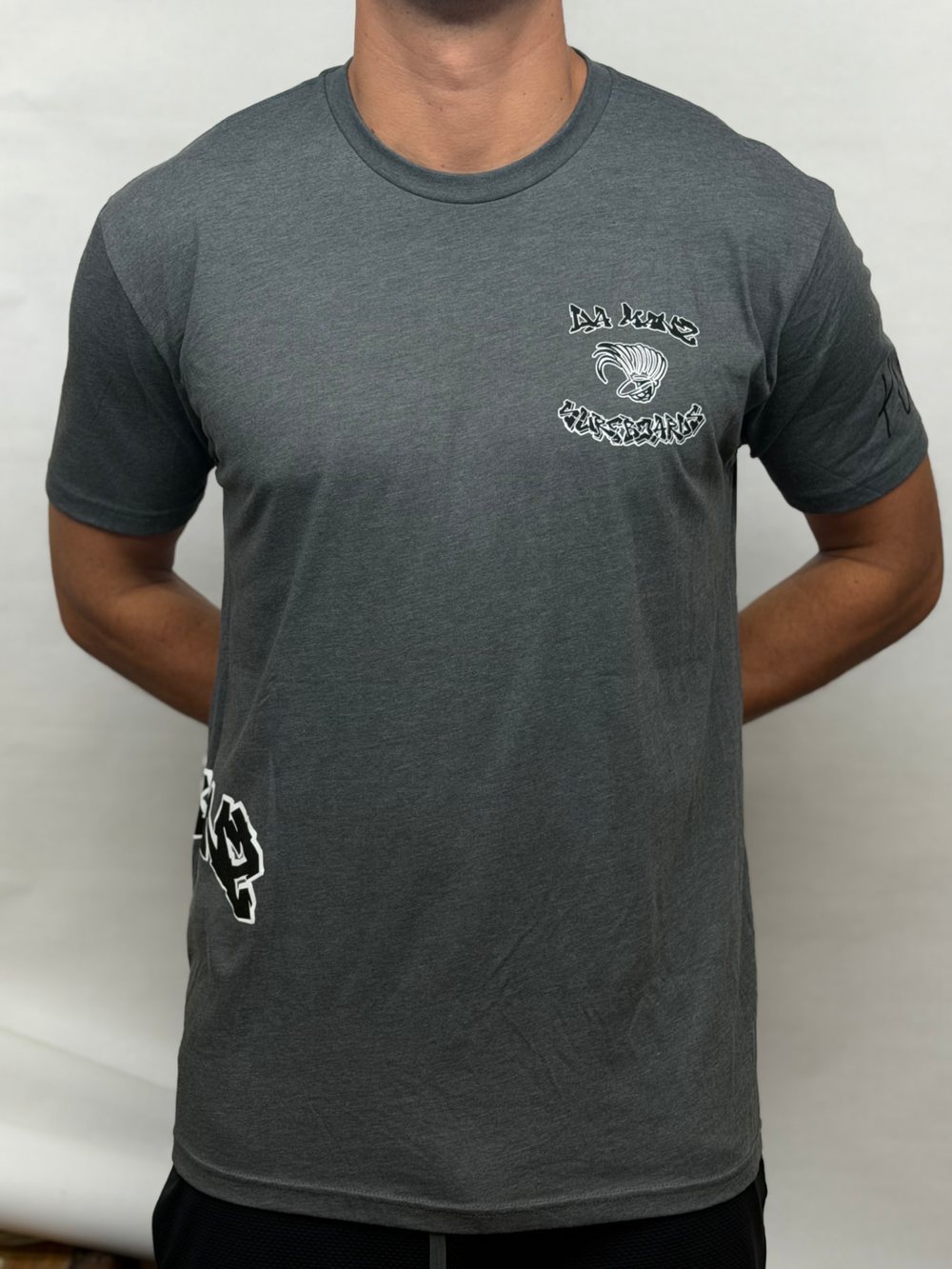 Da Manz Surfboards Tee in Heather Charcoal, front view